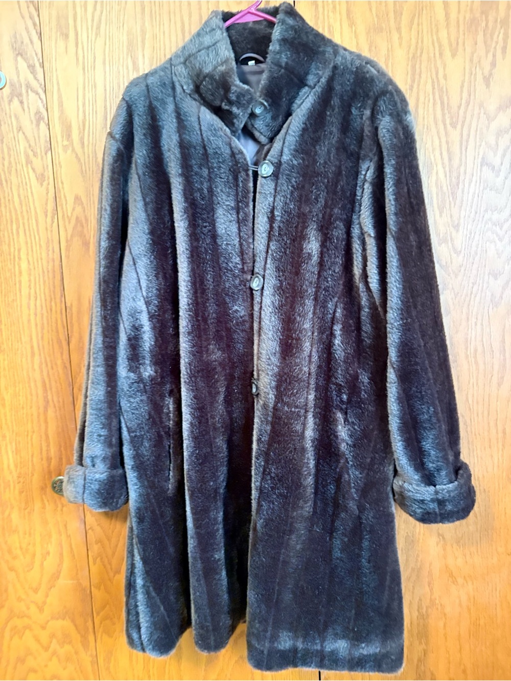 Women's Faux Fur Pea Coat in Deep Brown
